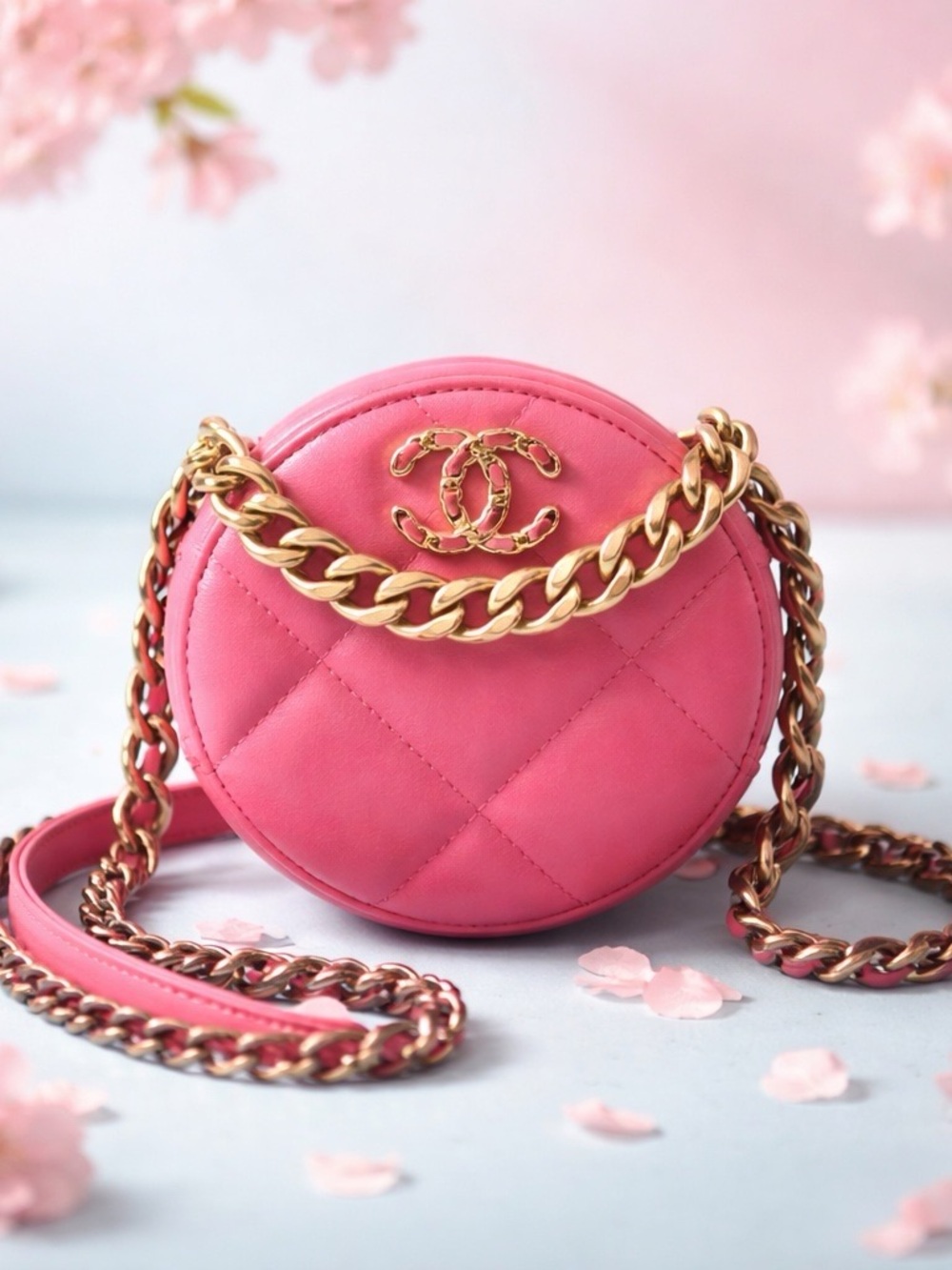 CHANEL Hot Pink Quilted Round Mini Crossbody with Gold Chain - Picture 3 of 16